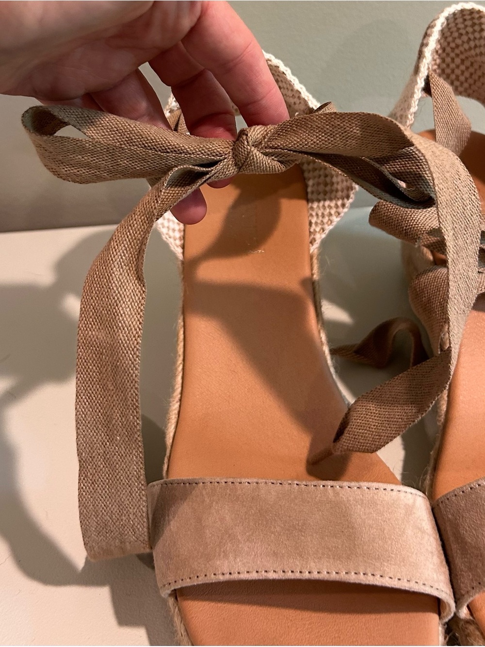 Maypol Women's Lace-Up Espadrille Wedge Sandals — Tan - Picture 4 of 9